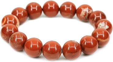 Natural AA Red Jasper Gemstones Healing Power Elastic Stretch 14mm Beads Beaded Bracelet 7inch Mens