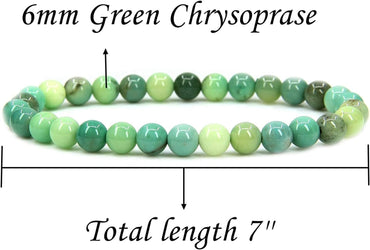 Natural Green Chrysoprase Gemstone 6mm Round Beads Stretch Bracelet 7inch Unisex