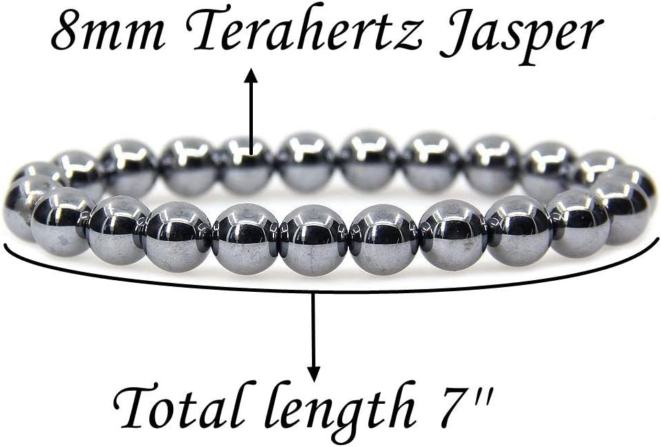 Natural Terahertz Jasper Gemstone 8mm Round Beads Stretch Bracelet 7inch Unisex