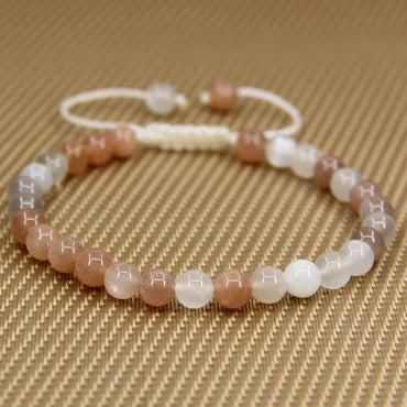Natural AA Multicolor Sunstone Gemstone 6mm Round Beads Adjustable Bracelet 7inch Unisex