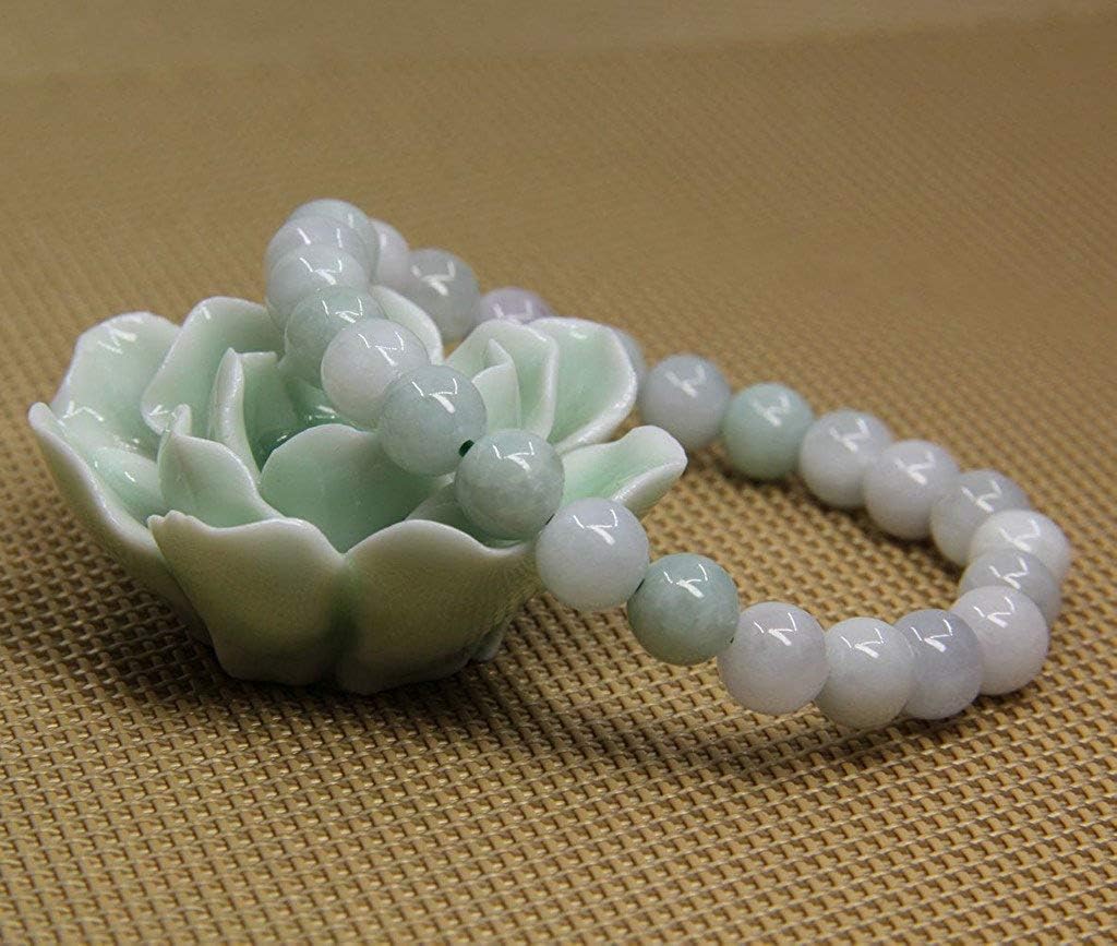 Green-White Jade Jadeite Gem Semi Precious Gemstone 8mm Ball Beads Stretch Bracelet 7inch Unisex