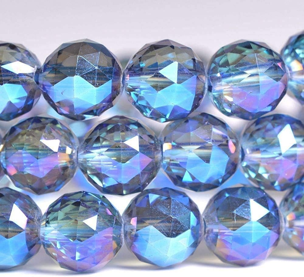 Faceted Titanium Clear Quartz Gemstone 8mm Round Beads Stretch Bracelet 7 Inch