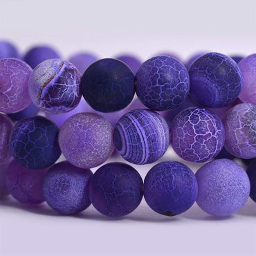 Purple Weathered Agate Gemstone 8mm Round Beads Stretch Bracelet 7 Inch
