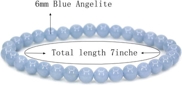 Angelstones Natural Blue Angelite Gemstone 6mm Round Beads Stretch Bracelet 7inch Unisex