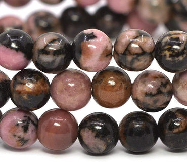 Natural Matrix Rhodonite Gemstone 6mm Round Beads Stretch Bracelet 6.5 Inch