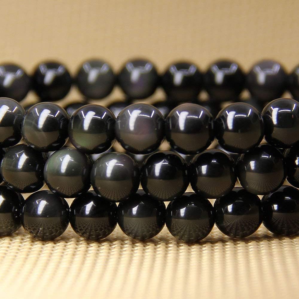 Natural AA Grade Rainbow Obsidian Gemstone 8mm Round Beads Stretch Bracelet 7inch Unisex