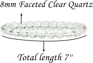 Natural Faceted Clear Quartz Gemstone 8mm Round Beads Stretch Bracelet 7inch Unisex