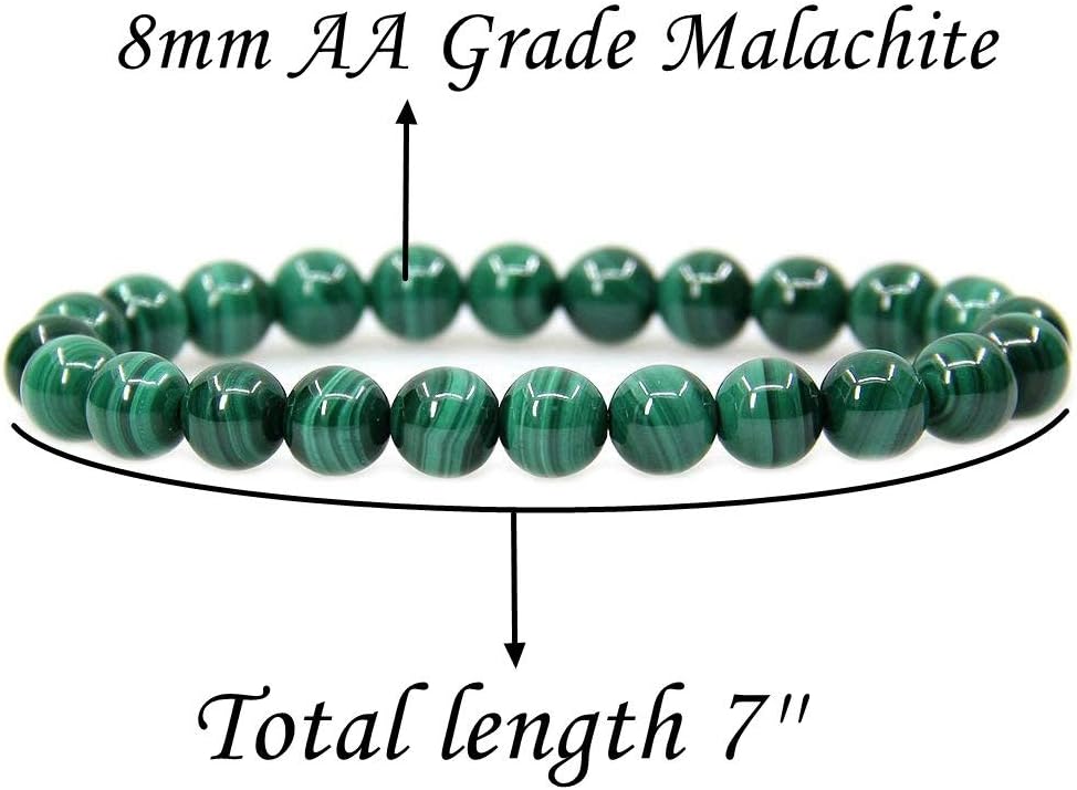 Natural AA Grade Malachite Gemstone 8mm Round Beads Stretch Bracelet 7inch Unisex