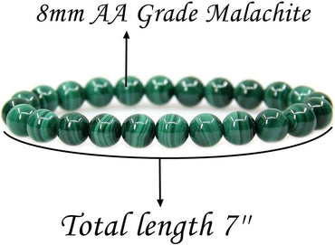 Natural AA Grade Malachite Gemstone 8mm Round Beads Stretch Bracelet 7inch Unisex
