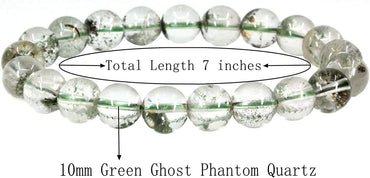 Angelstones Natural Green Ghost Phantom Quartz Genuine Semi-Precious Gemstones Healing 10mm Beaded Stretch Bracelet 7inch Unisex