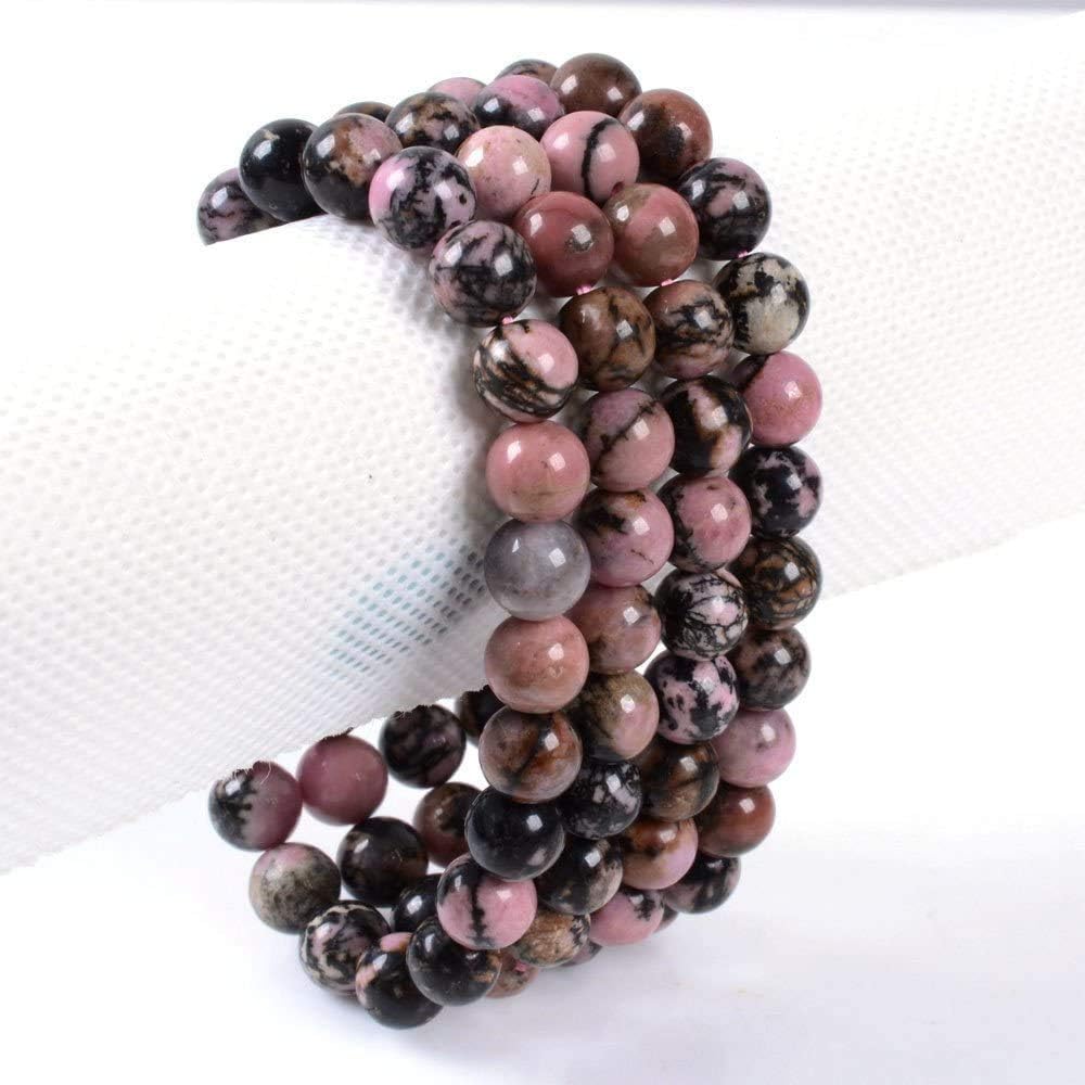 Natural Matrix Rhodonite Gemstone 8mm Round Beads Stretch Bracelet 7 Inch Unisex