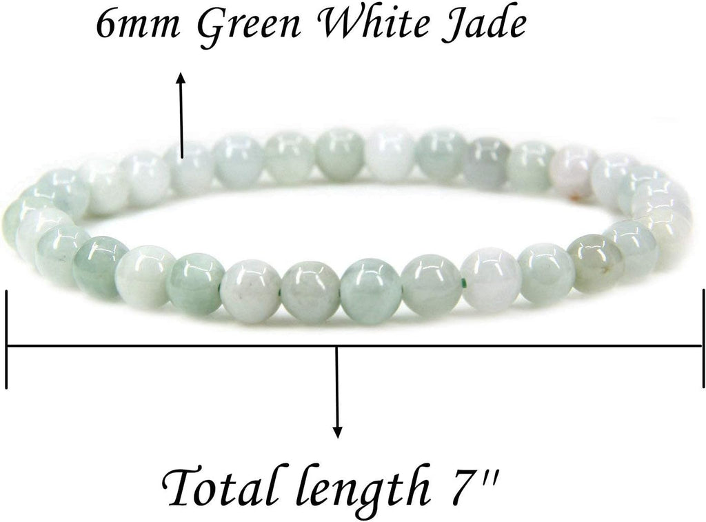 Angelstones Natural Green White Jade Gemstone 6mm Round Beads Stretch Bracelet 7inch Unisex