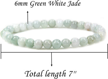 Angelstones Natural Green White Jade Gemstone 6mm Round Beads Stretch Bracelet 7inch Unisex