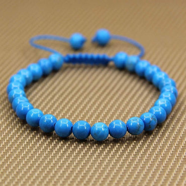 Natural Turquoise Howlite Gemstone 6mm Round Beads Adjustable Bracelet 7inch Unisex