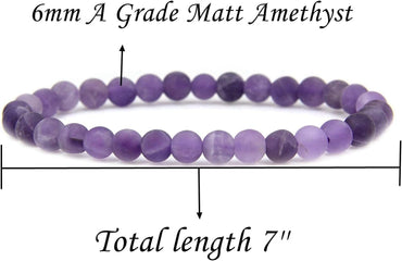 Natural A Grade Matt Amethyst Gemstone 6mm Round Beads Stretch Bracelet 7inch Unisex