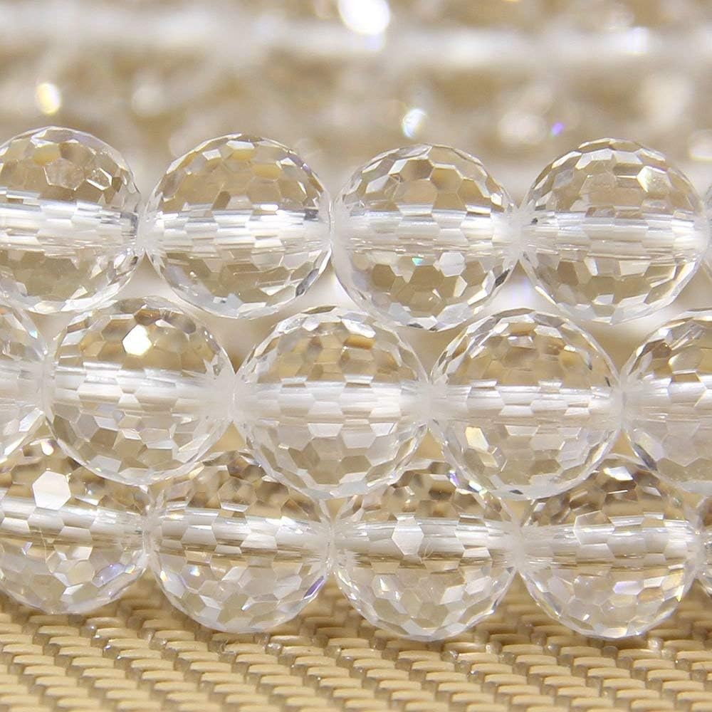 Natural Faceted Clear Quartz Gemstone 8mm Round Beads Stretch Bracelet 7inch Unisex