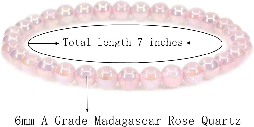 Aqua Aura A Grade Madagascar Rose Quartz Gemstone 6mm Round Beads Stretch Bracelet 7inch Unisex