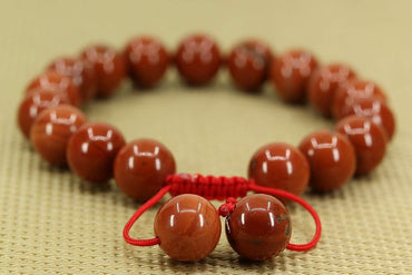 Angelstones Handmade Gemstone 10mm Red Jasper Round Beads Adjustable Braided Macrame Tassels Chakra Reiki Bracelets 7-9 inch Unisex