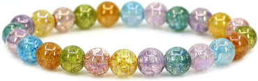 Natural Aqua Aura Multicolor Crackle Quartz Gemstone 8mm Round Beads Stretch Bracelet 7inch Unisex
