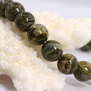 Natural Camouflage Jasper Gemstone 8mm Round Beads Stretch Bracelet 7 Inch Unisex