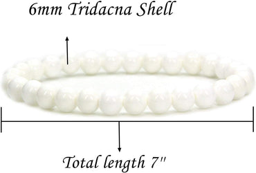 Angelstones Natural Tridacna Shell Gemstone 6mm Round Beads Stretch Bracelet 7inch Unisex