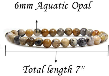 Angelstones Natural Aquatic Opal Gemstone 6mm Round Beads Stretch Bracelet 7inch Unisex