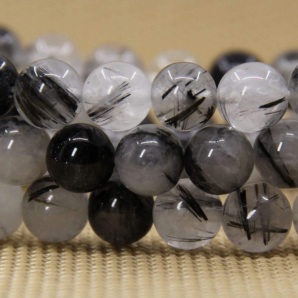 Natural A Grade Black Rutilated Quartz Crystal Gemstone 8mm Round Beads Stretch Bracelet 7inch Unisex