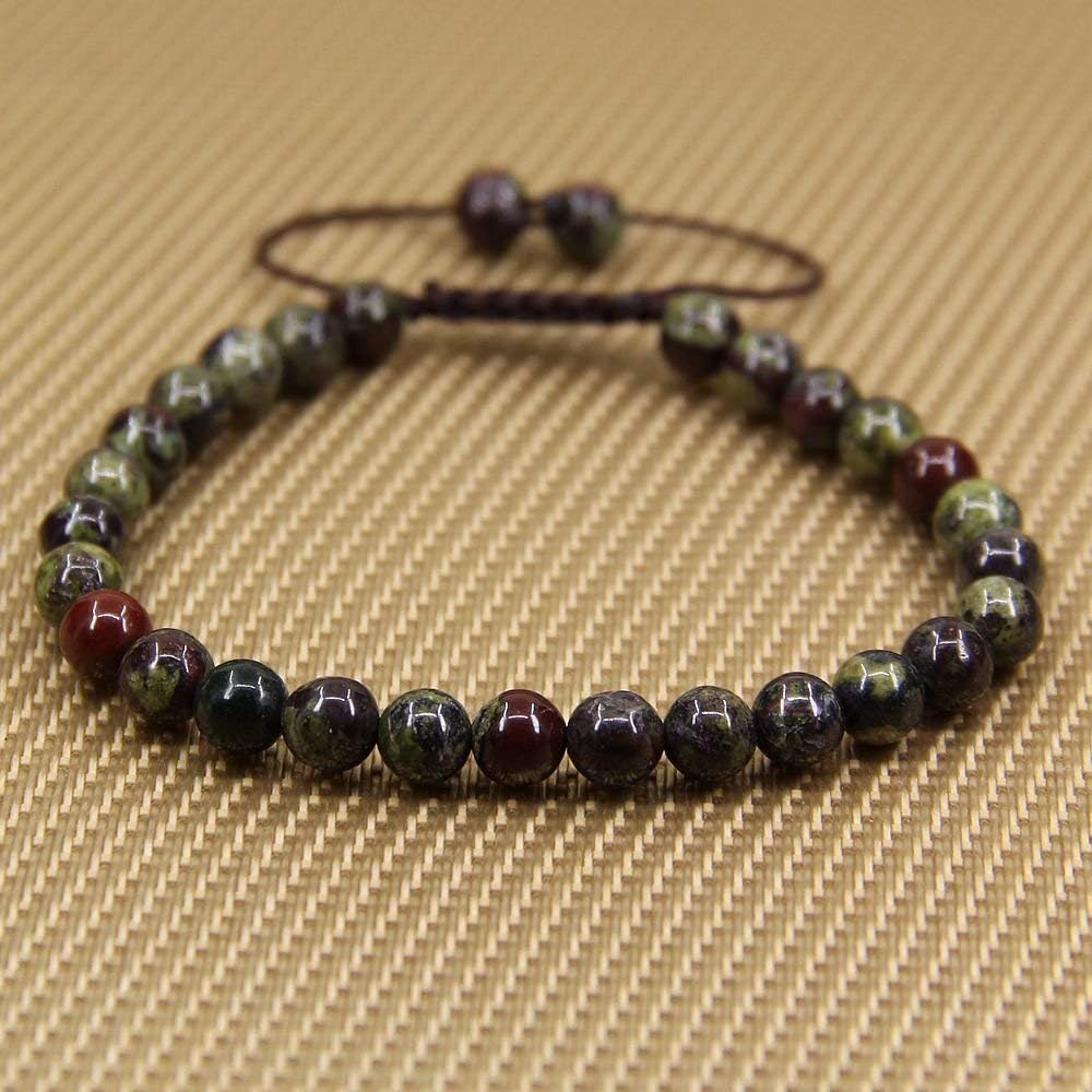 Natural A Grade Dragon Blood Jasper Gemstone 6mm Round Beads Adjustable Bracelet 7inch Unisex