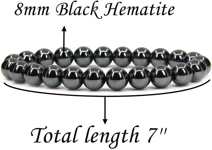 Natural Black Hematite Gemstone 8mm Round Beads Stretch Bracelet 7inch Unisex