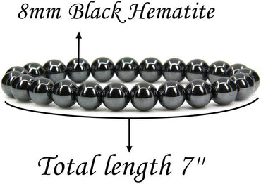 Natural Black Hematite Gemstone 8mm Round Beads Stretch Bracelet 7inch Unisex