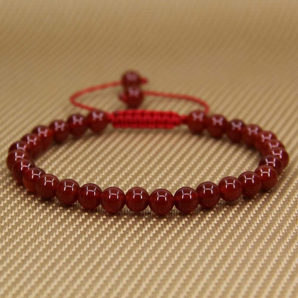 Natural AA Grade Red Agate Gemstone 6mm Round Beads Adjustable Bracelet 7inch Unisex