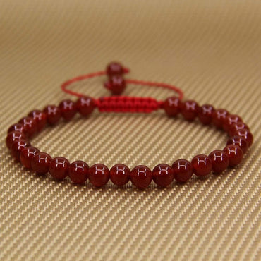 Natural AA Grade Red Agate Gemstone 6mm Round Beads Adjustable Bracelet 7inch Unisex