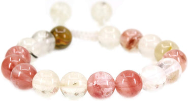 Angelstones Handmade Gemstone 10mm Synthetic Volcano Cherry Quartz Round Beads Adjustable Braided Macrame Tassels Chakra Reiki Bracelets 7-9 inch Unisex