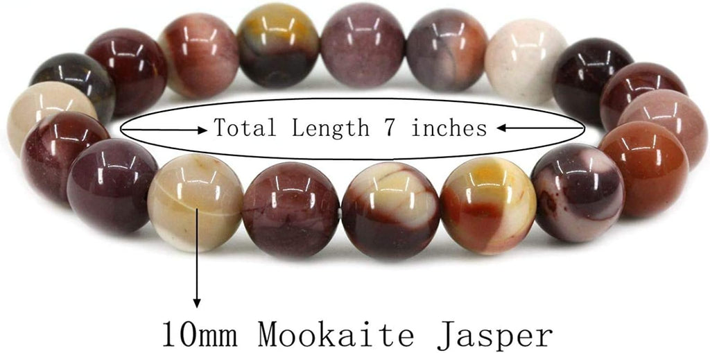 Angelstones Natural Mookaite Jasper Genuine Semi-Precious Gemstones Healing 10mm Beaded Stretch Bracelet 7inch Unisex