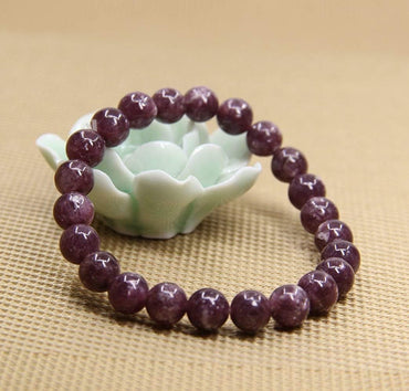 Natural Lepidolite Lithium Mica Gemstone 10mm Round Beads Stretch Bracelet 7 Inch Unisex