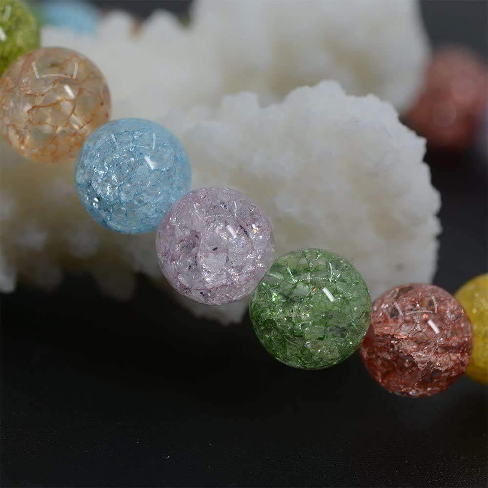 Multi-Color Crackle Rock Crystal Gemstone 8mm Round Beads Stretch Bracelet 7 Inch Unisex
