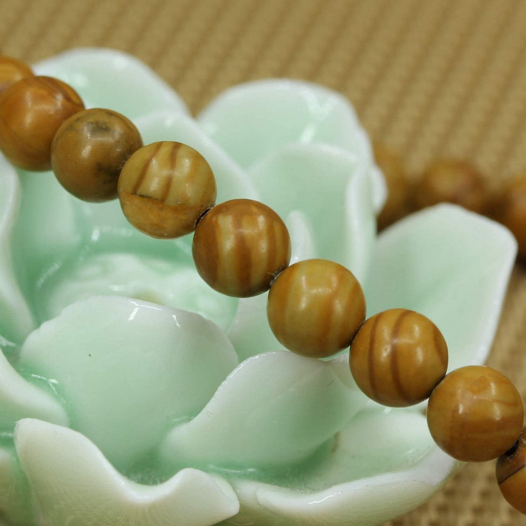 Natural Matt Woodgrain Stone Gemstone 6mm Round Beads Stretch Bracelet 7inch Unisex