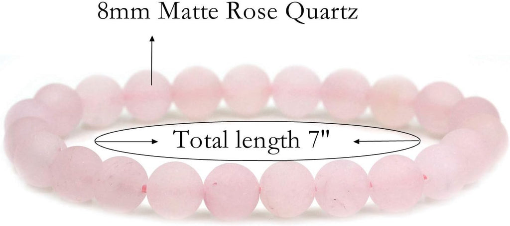 Natural Matte Rose Quartz Gemstone 8mm Round Beads Stretch Bracelet 7inch Unisex