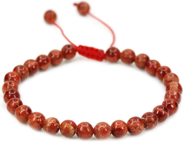 Angelstones Handmade Gemstone 6mm Red Coral Round Beads Adjustable Braided Macrame Tassels Chakra Reiki Bracelets 7-9 inch Unisex