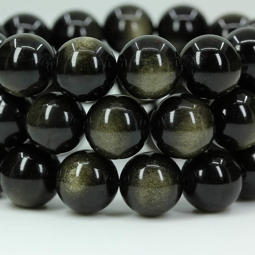 Angelstones Natural A Golden Obsidian Genuine Semi-Precious Gemstones Healing Power Elastic Stretch 14mm Beads Beaded Bracelet 7inch Mens