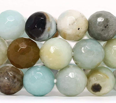Angelstones Natural Faceted Multi-Color Amazonite Gemstone 10mm Round Beads Stretch Bracelet 7 Inch Unisex