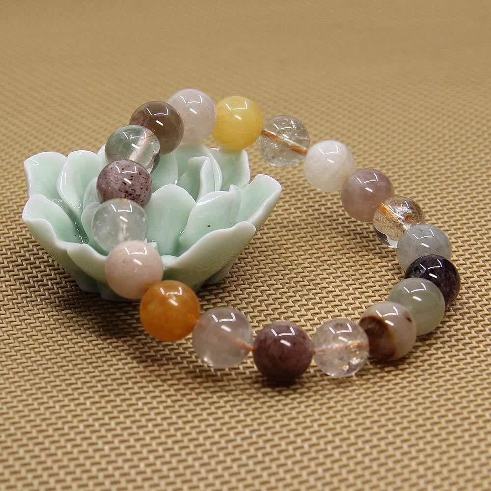 Angelstones Natural Multicolor Rutilated Quartz Genuine Semi-Precious Gemstones Healing 10mm Beaded Stretch Bracelet 7inch Unisex