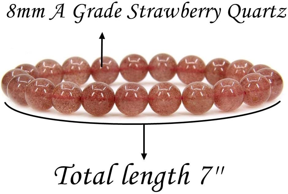 Natural A Grade Strawberry Quartz Gemstone 8mm Round Beads Stretch Bracelet 7inch Unisex