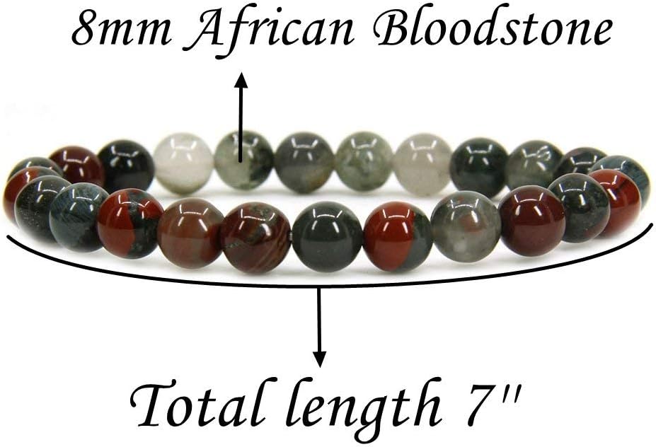 Natural African Bloodstone Gemstone 8mm Round Beads Stretch Bracelet 7inch Unisex