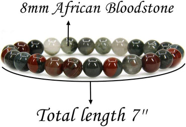 Natural African Bloodstone Gemstone 8mm Round Beads Stretch Bracelet 7inch Unisex