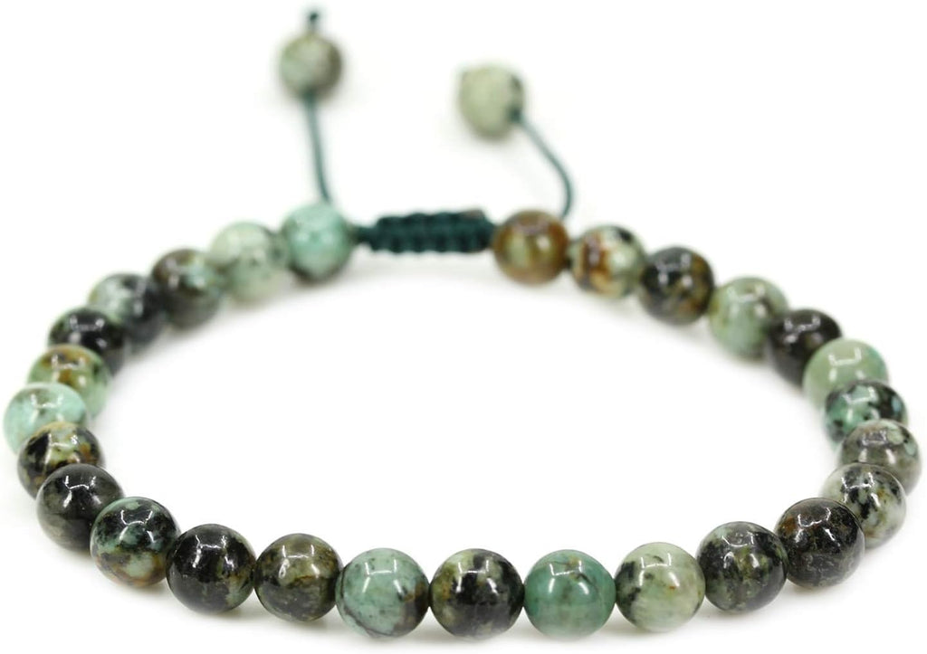 Angelstones Handmade Gemstone 6mm African Turquoise Round Beads Adjustable Braided Macrame Tassels Chakra Reiki Bracelets 7-9 inch Unisex