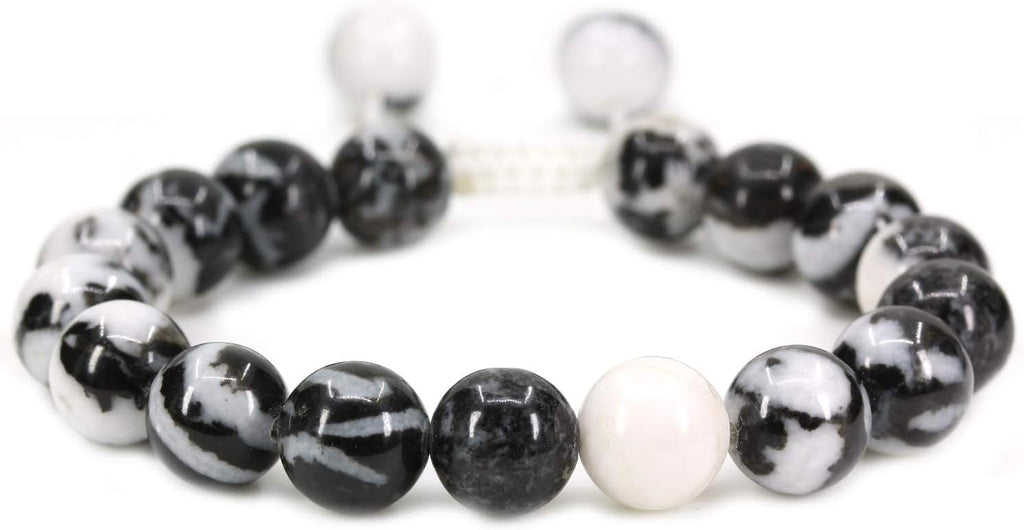 Angelstones Handmade Gemstone 10mm Zebra Jasper Round Beads Adjustable Braided Macrame Tassels Chakra Reiki Bracelets 7-9 inch Unisex