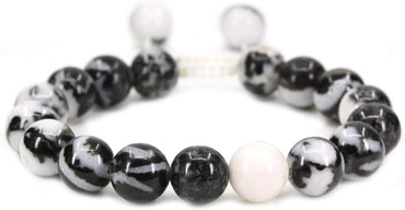 Angelstones Handmade Gemstone 10mm Zebra Jasper Round Beads Adjustable Braided Macrame Tassels Chakra Reiki Bracelets 7-9 inch Unisex