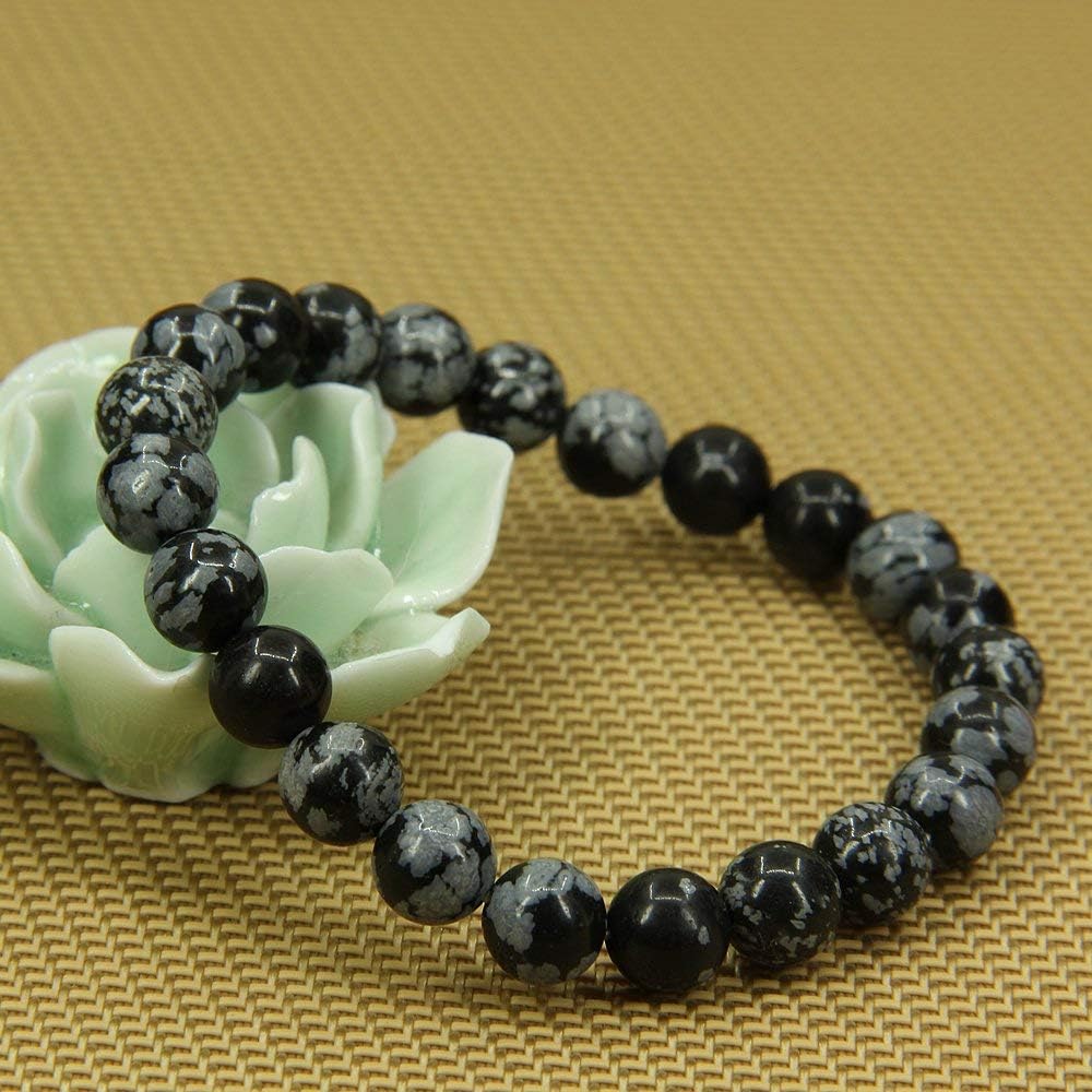 Natural Snowflake Obsidian Gemstone 8mm Round Beads Stretch Bracelet 7inch