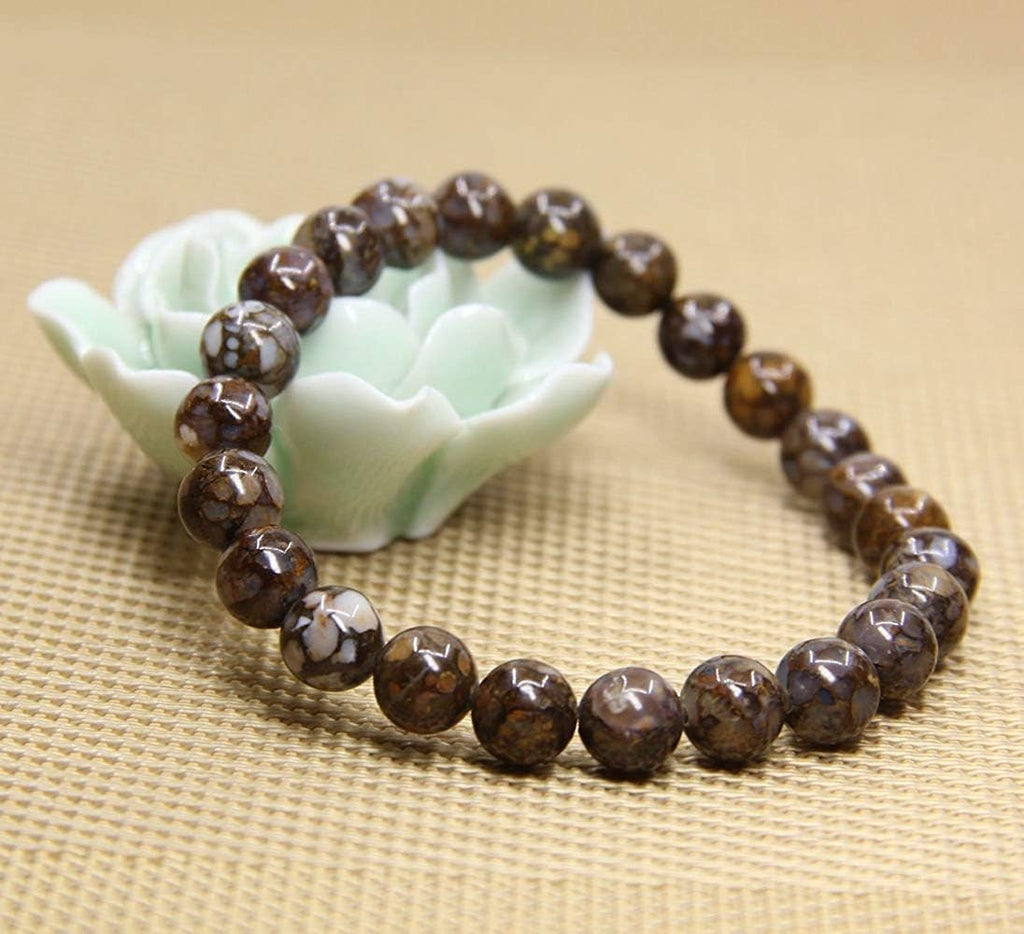Natural Fire Lace Opal Gemstone 8mm Round Beads Elastic Bracelet 7inch Unisex